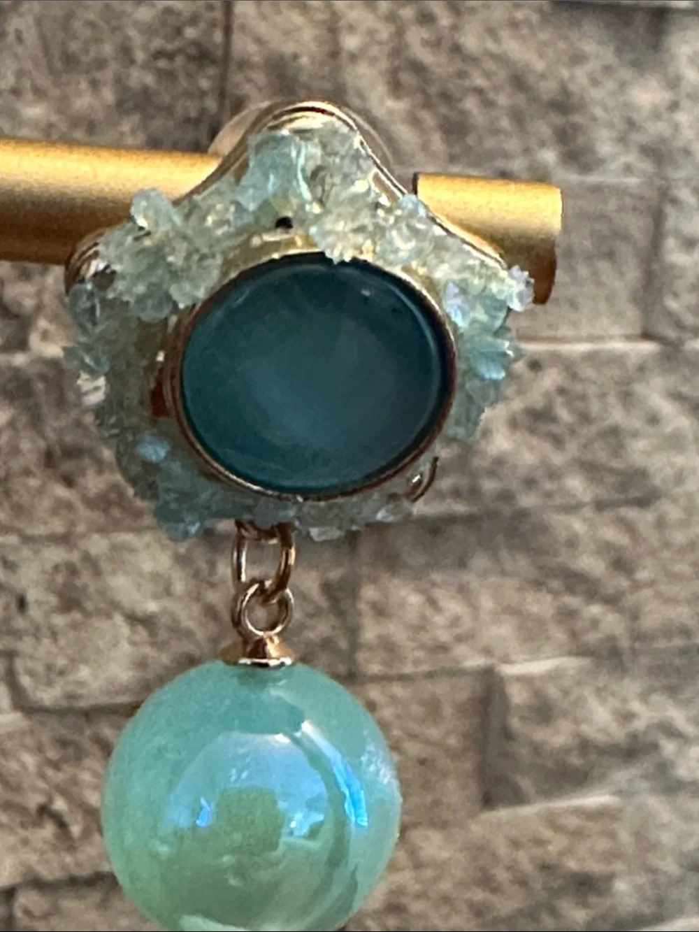Fashion Jewelry Mint and Teal Drop Earrings with Gold Accents